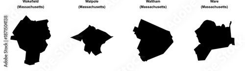 Wakefield, Walpole, Waltham, Ware outline maps