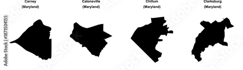 Carney, Catonsville, Chillum, Clarksburg outline maps