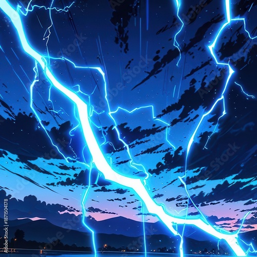 Anime Neon Cyan Blue Lightning Strikes Diagonal Electric Background Wallpaper