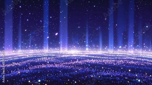 Anime Magical Sparkling Purple Field with Silver Light Beams Backdrop