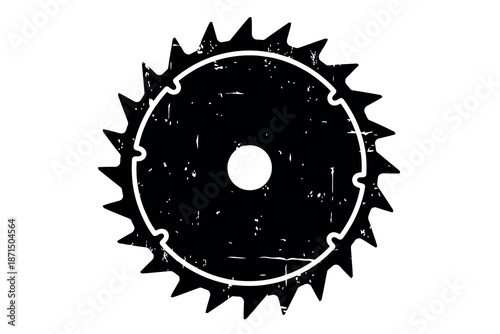 Black silhouette of a circular saw blade on white background