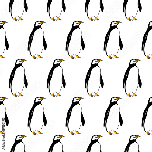 Penguins seamless pattern on a white background. Design for print, textile, fabric. Penguin vector illustration.