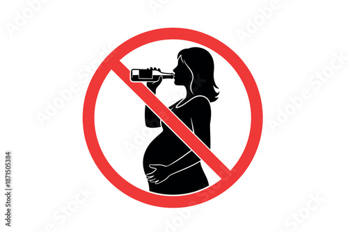 No alcohol for pregnant woman warning sign or label vector graphic