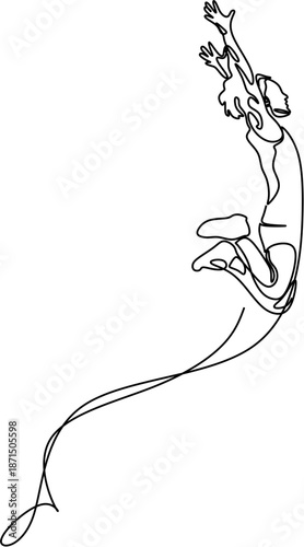 Continuous one line drawing of a man jumping high expressing joy and success