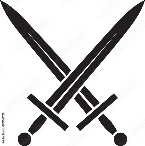 Two crossed medieval swords silhouette isolated on transparent background