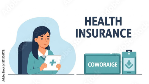 Smiling woman holding medical information with health insurance documents nearby