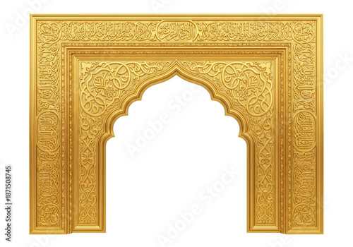 golden ornate arabesque arch gateway with filigree frame