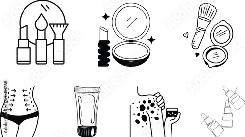 Beauty and Skincare Line Icons Set – Makeup, Cosmetics and Body Care Vector Symbols