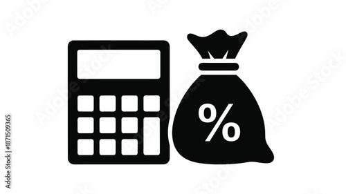 Financial calculation concept featuring a calculator and a bag of money symbol