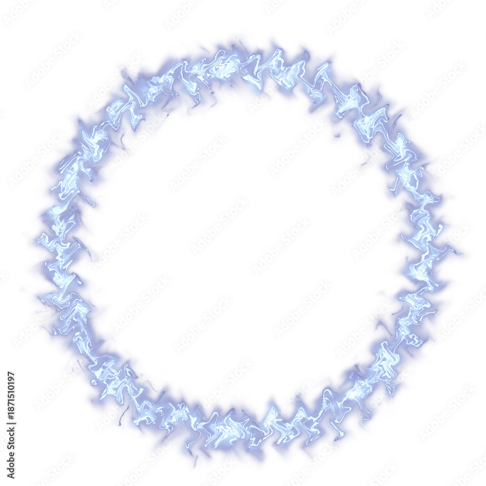 Fototapeta premium Blue ice circle fiery energy effect isolated on white background