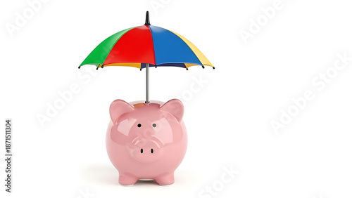 A pink ceramic piggy bank sits atop a pile of gold coins and cash, symbolizing financial savings, business investment, and wealth economy through a classic money banking concept