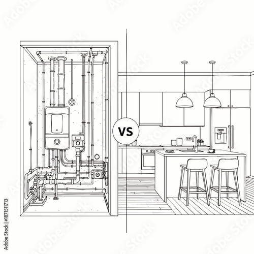 Boiler Room Versus Modern Kitchen: A Visual Comparison of Home Utility Systems and Living Spaces
