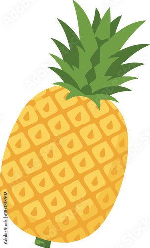 Fresh Whole Pineapple Fruit Illustration Isolated on White