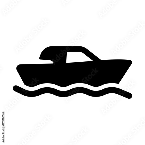 Minimalist Motorboat Icon - Black Vector Powerboat and Coastal Marine Travel Symbol