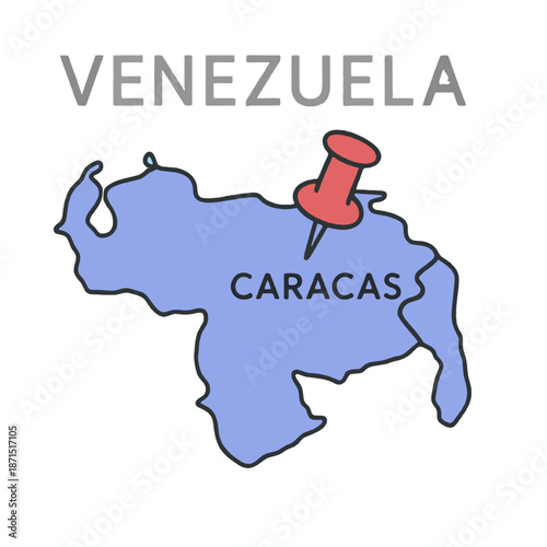 Venezuela map locating caracas capital city with pushpin