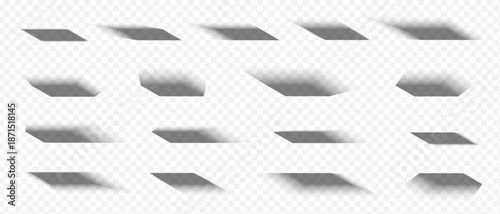 Realistic box shadow effects create a soft drop shade for 3d mockups and paper frames. A set of black gradient overlays on floor and wall surfaces adds depth to rectangular objects and square forms.