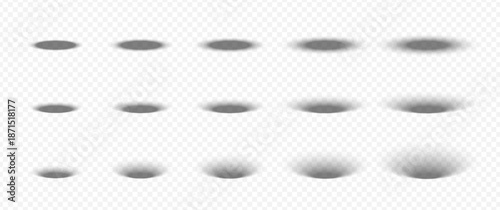 Realistic circle shadow effects create soft depth for round objects and spheres. A set of diffused black shades on floor and walls provides a professional 3d drop effect for isolated product icons.