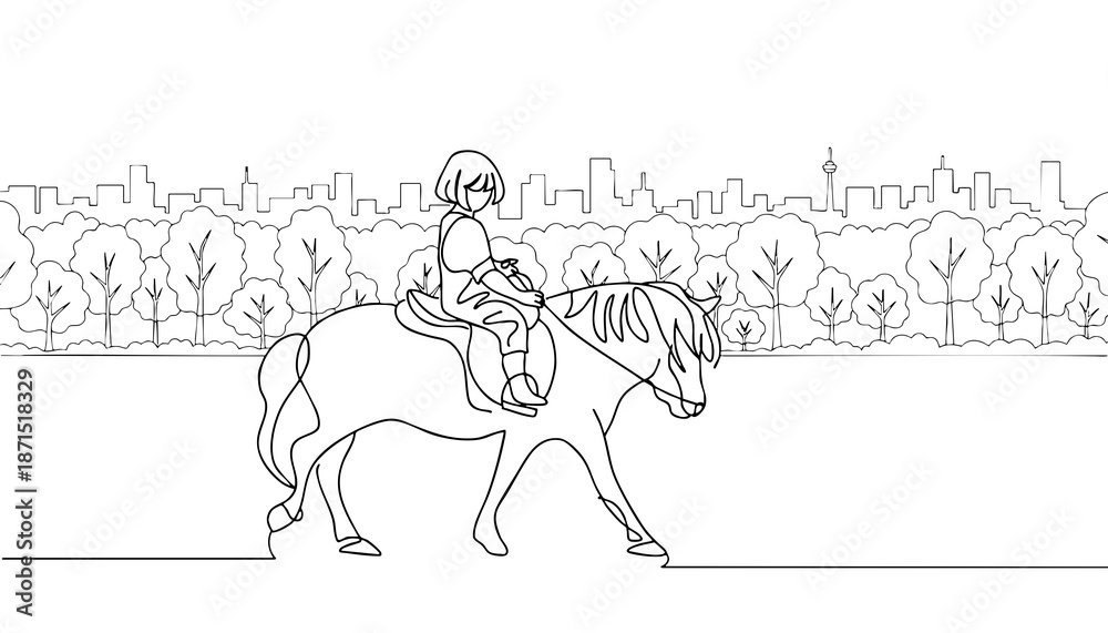 Fototapeta premium A girl rides a pony, park, walk