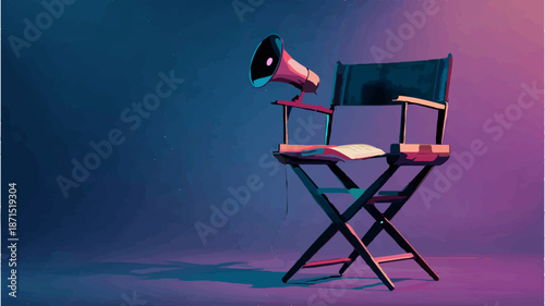 Director's Chair with Megaphone Symbolizes Film Industry Leadership


