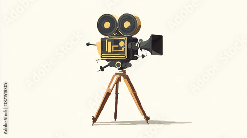 Vintage Film Camera on Tripod Depicts Classic Cinematography

