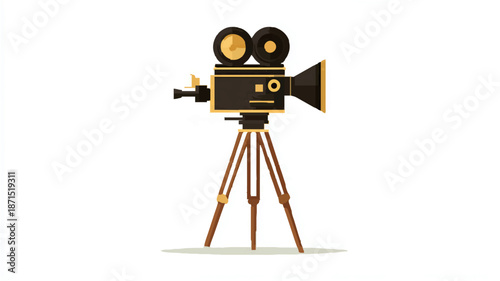 Vintage Film Camera on Tripod Depicts Classic Cinematography

