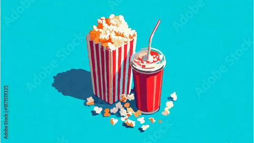 Popcorn and Soda Represent Movie Night Refreshments

