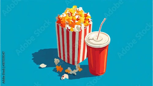 Popcorn and Soda Represent Movie Night Refreshments

