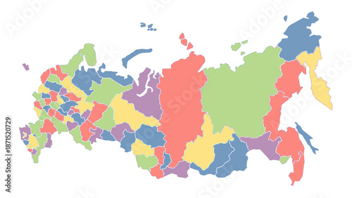 Colorful Map of Russia Divided into Regions. Vector Illustration. EPS Editable