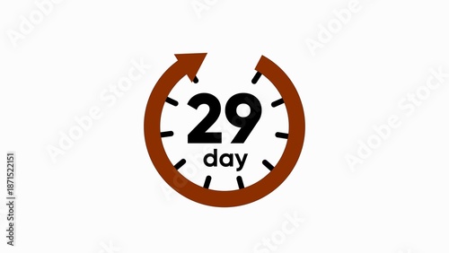 Brown clock with 29 day text on white background timer