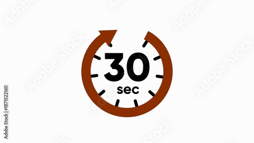 Brown clock with 30 seconds text on white background timer