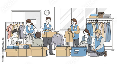 Warehouse workers sorting and packing clothing items efficiently.
