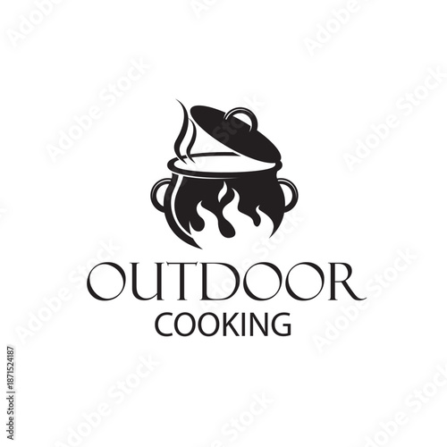outdoor cooking process on cauldron isolated on white background