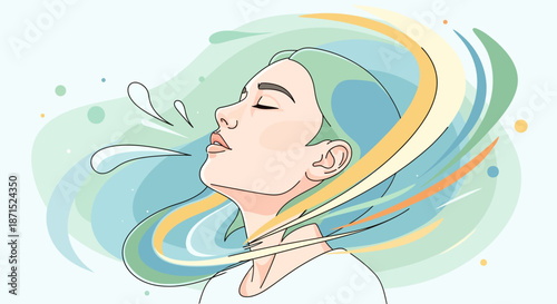 Woman enjoying refreshing water splash on her face.