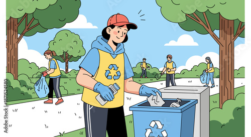 Community Service Volunteer Picking Up Trash in the Park.
