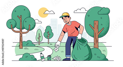 Man cleaning park.