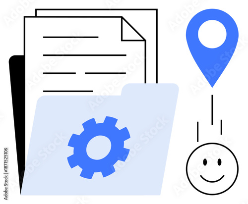 Data storage. Concept showing data storage with file folder and document management. Data storage supports geolocation and user interaction for efficient digital organization. Great for tech, IT
