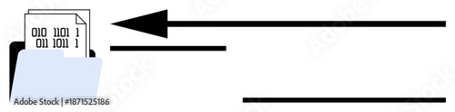 Data transfer concept. Data moving with binary code displayed in a folder and directional arrows for digital communication. Data facilitating secure transmission and storage. For IT, cloud computing