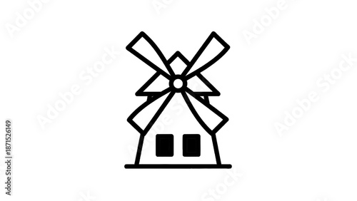 Vector illustration of a classic rustic windmill, a traditional agricultural structure, on transparent background