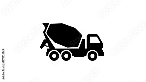 Vector illustration of a concrete mixer truck, heavy construction vehicle icon, on transparent background