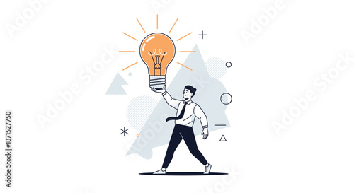 Man carrying a large lightbulb symbolizing innovation and creativity.