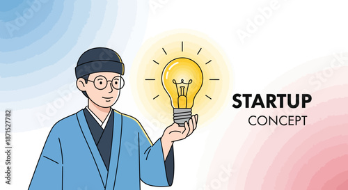 Man holding lightbulb representing startup idea and innovation concept.