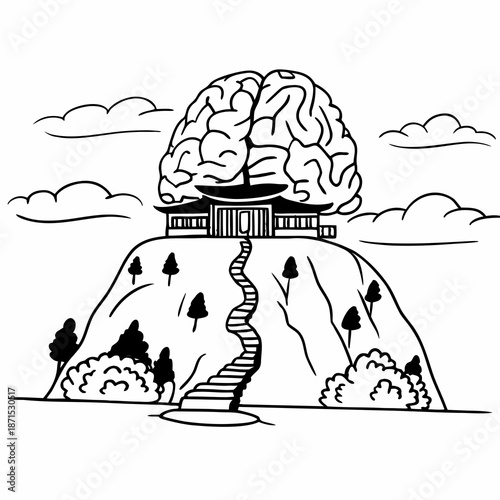Giant Brain Hill Peak Wisdom Silhouettes Vector