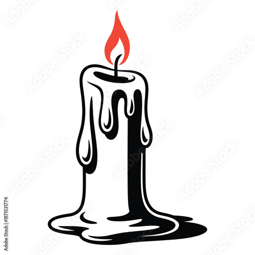 Burning candle vector graphic with flame represents light, warmth, hope and can be used for decoration, celebrations, religious ceremonies or memorial events
