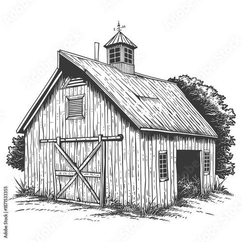 A Rustic Wooden Barn Stands in a Field of Grass
