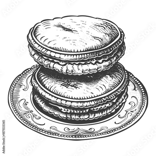 Two Delicious Macarons on an Ornate Plate
