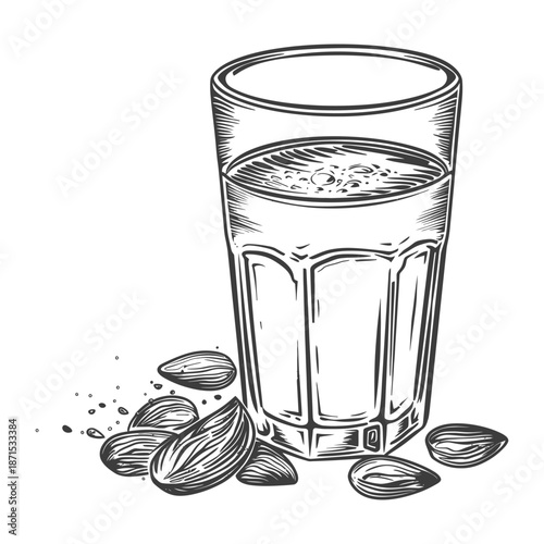 A Glass of Almond Milk with Almonds