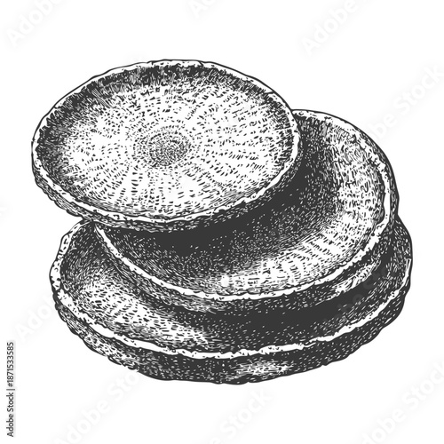 Three stacked round wicker baskets showing a top down perspective