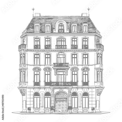 Elegant European Style Building Architectural Sketch