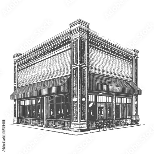 Vintage Brick Bowling Alley Building Illustration