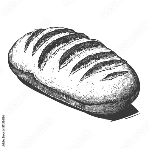 A Loaf Of Crusty Bread Drawn In Ink